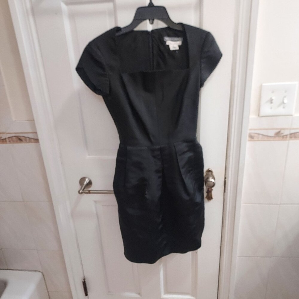 Oscar de la Renta Black Silk Short Sleeve Faille Cocktail Dress - Picture 3 of 9